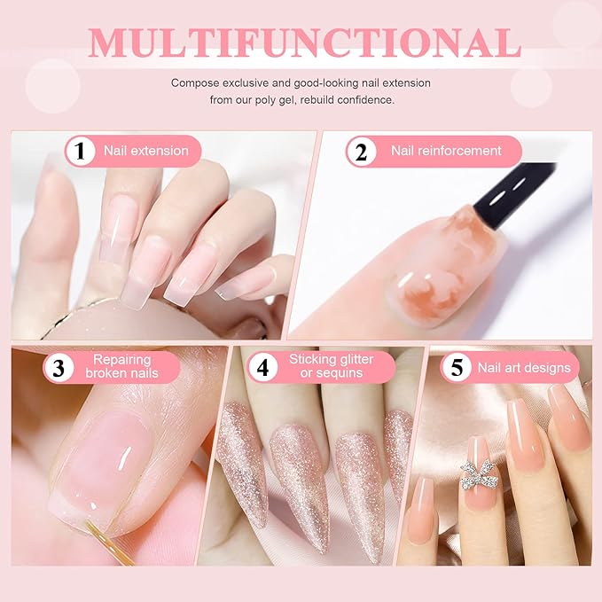 SAVILAND Ultimate Poly Gel Nail Duo: 20-Color Collection + 100g Clear Extension Gel Kit with Slip Solution Prep (Salon-Grade DIY Manicure Set for Nail Art & Extensions)
