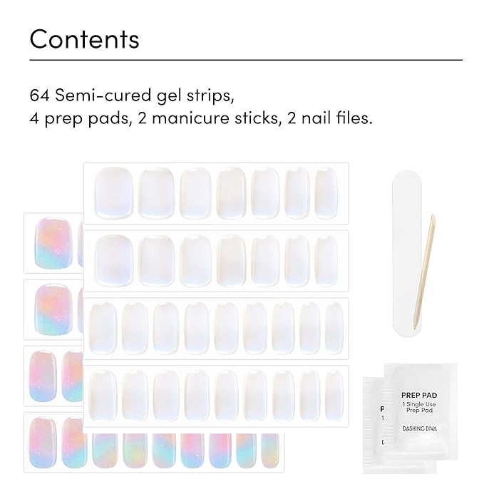 Dashing Diva Glaze Nail Strip Duo - Burst Your Bubble Collection - Iridesci & Wishing Well - Long Lasting, Chip Resistant, Semi-Cured Gel Nail Strips - Contains 2 Colors