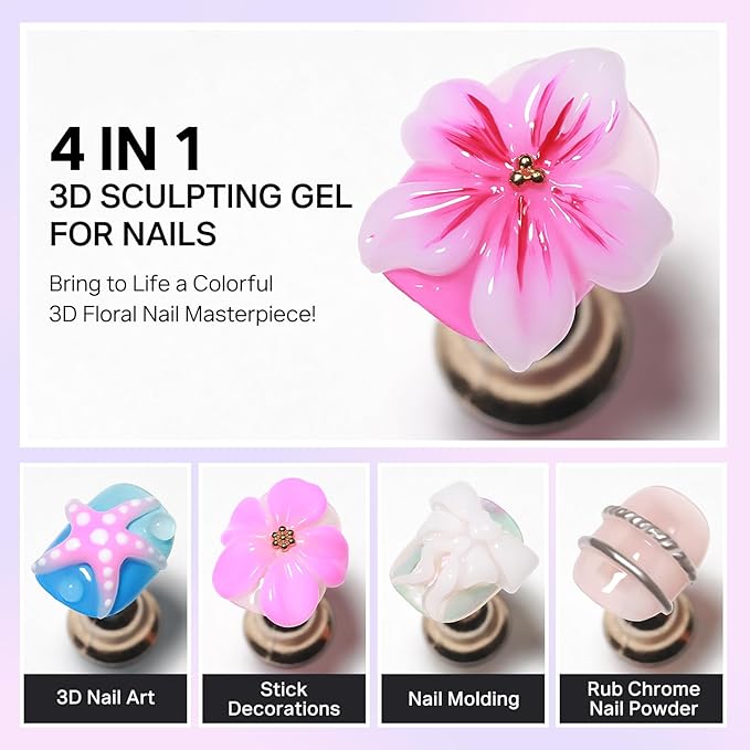 MIZHSE White 3D Gel Nail Art 30g Sculpting Gel Non-Sticky Molding Gels for Nails Solid U V LED Soak Off Gels Polish with Nail Art Pen Rub Chrome Powder Nail Design Home Manicure