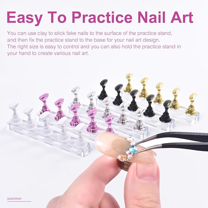 2 Sets Nail Display Stands, Fake Nail Display Stand For Painting Nails DIY Nail Magnetic Practice Stand, Nail Polish Practice Nail Art Kit For Beginners, Home And Nail Salon Use (Black)