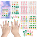 SIUSIO 120 Pcs 5 Pack Children Acrylic Fake Nails Press on Cute Pre-glue Full Cover Glitter Gradient Color Rainbow Short Kids Stick On False Nail Art Kits Set for Kids Little Girls -Colorful Summer