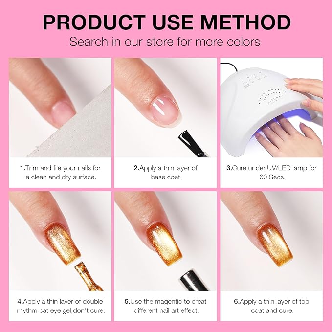 Ruby Pink Cat Eye Gel Nail Polish with Magnetic Stick - 12ML Glitter Magnetic Nail Polish for Multiple 3D Effects, Soak Off UV LED Gel Polish for DIY Manicure Salon Gifts for Women