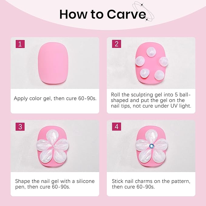 3D Nail Gel Art Pearl White,Solid Gel for Nails Art Non-Sticky Molding Nails for Extension Carving Home DIY Manicure with Nail Art Pen DIY at home