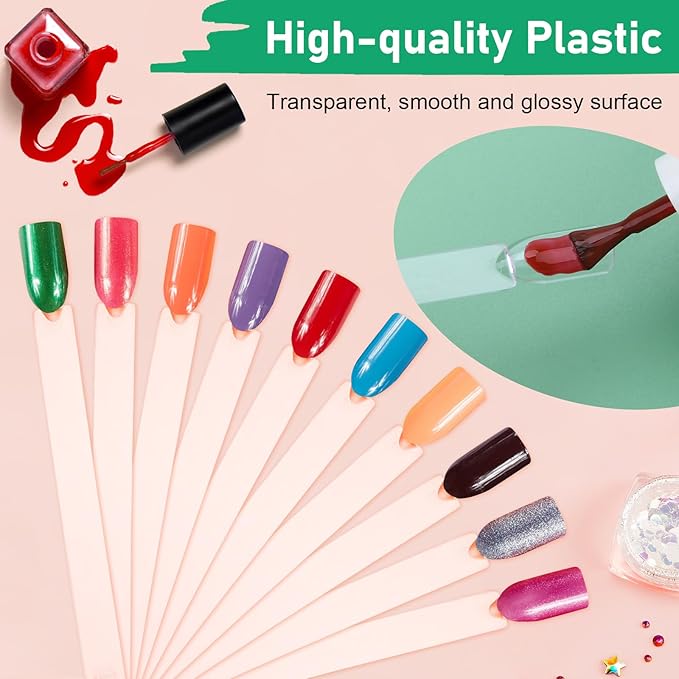 AHIER 50 PCS Transparent Nail Swatches Sticks, Fan-shaped Nail Art Tips, Nail Polish Display Board Practice Sticks with Metal Screw Holder