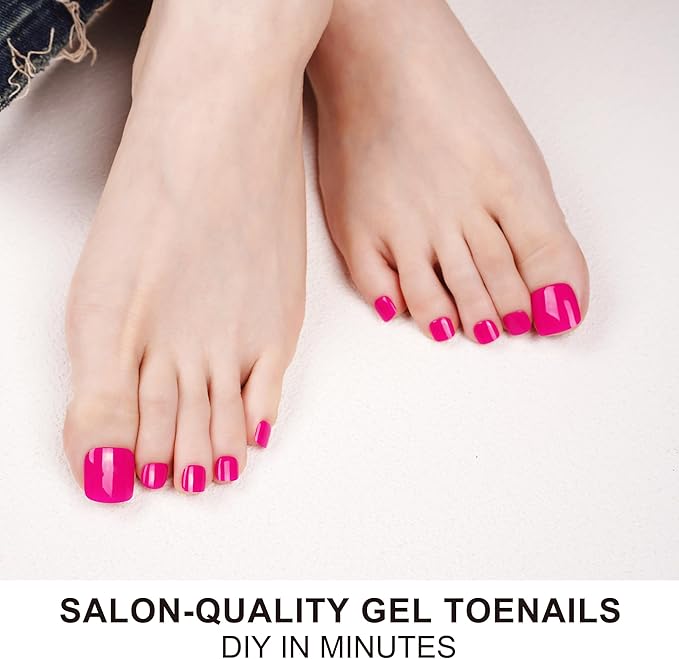 DANNI & TONI Semi Cured Gel Toenail Strips Bright Pink (Miss Fairy) Fushcia Gel Toenail Stickers Solid Color 37 Stickers