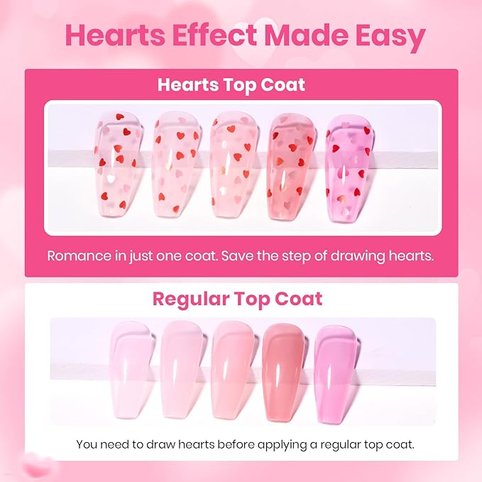 Beetles Rubber Base Gel Nail Polish with Gel Top Coat Pink & Red Heart Shape, 5 Colors Nude Gel Polish Pink Peach Neutral Sheer Nails Base Flexible U V LED Soak Off Gifts for Women