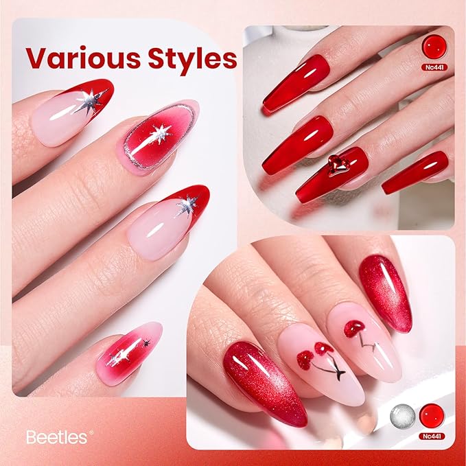 Beetles Ruby Cherry Jelly Red Gel Nail Polish - 15ML Neutral Jelly Red Sheer Gel Nail Polish Translucent Effect Soak Off UV LED French Nail Art Salon DIY Manicure Gift for Women