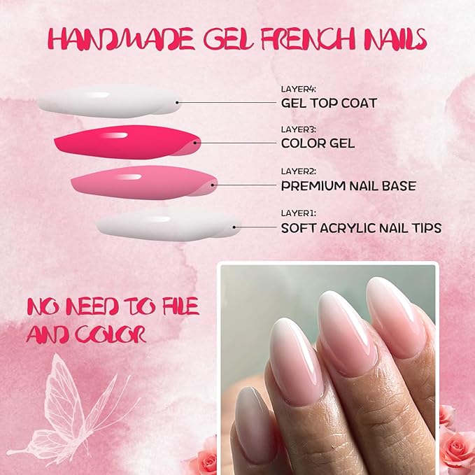 AddFavor 240pc Ombre Almond Press on Nails Short Fake Nails - Glue on Nails Almond Acrylic Nails Press ons Nail Tips Short Stick on Nails with Nail Glue and Adhesive Tabs for Women