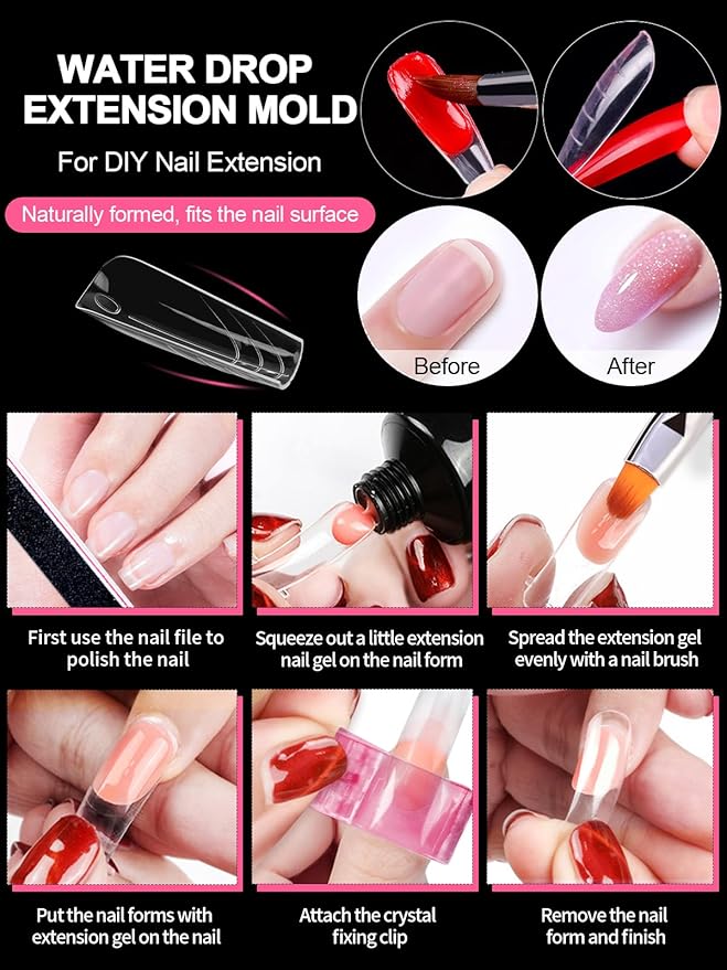 TOROKOM Poly Extension Gel Dual Nail Forms 150Pcs Coffin Clear Nail Forms Full Cover Coffin Nail Molds 15 Sizes for Gel Manicure Nail Art Design Salon&DIY