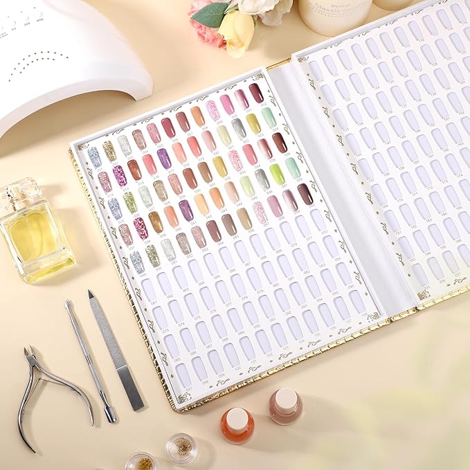 Segbeauty 2 Pack 216 Colors Nail Display Book, Nail Gel Polish Display Chart with 480 False Nails Tips, Professional Nails Color Swatches Book with Golden PU Leather Cover for Salon DIY Art