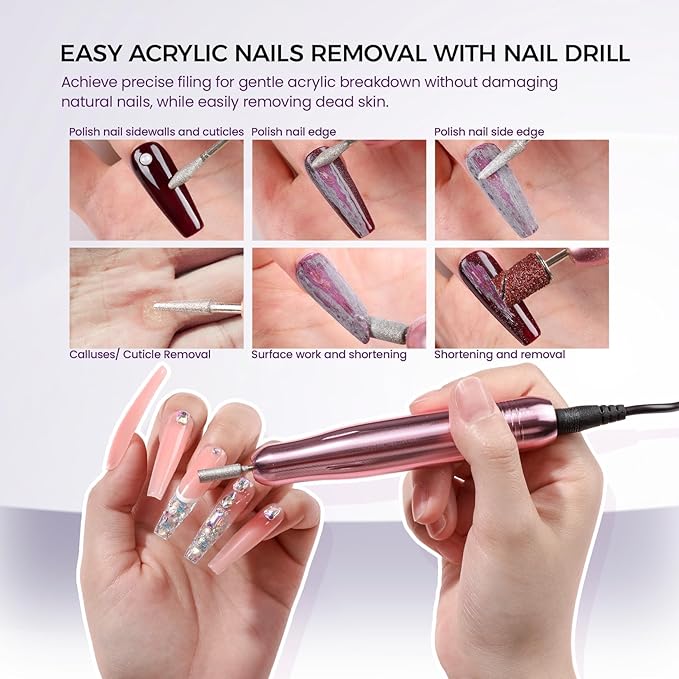 Professional Acrylic Nail Kit with Drill: Complete Nail Kit with Everything Acrylic Powder and Liquid Set with Glitter Powder Brushes X-Strength Primer for a DIY Home Salon Experience