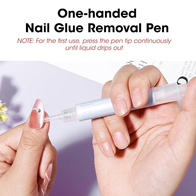 Gellen Nail Glue Remover, 2 Pcs Nail Glue Remover for Press on Nails, Non Acetone Gel Glue Off Remover, 10s Quick Remove for Nail Tips Fake Nails Solid Glue Gel