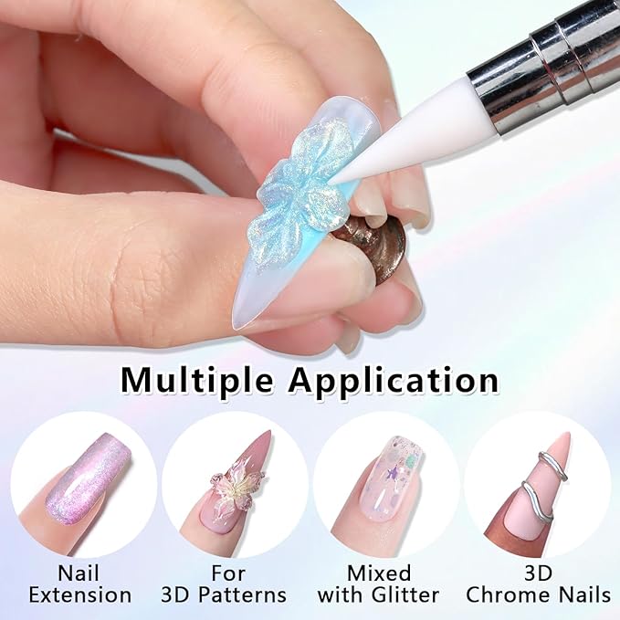 Solid Builder Gel for Nails, 6 Colors Clear and Aurora Mermaid 3D Sculpting Gel Non-Sticky Molding Hard Gels Extension Glue with Silicone Carving Pen Manicure DIY Salon Home