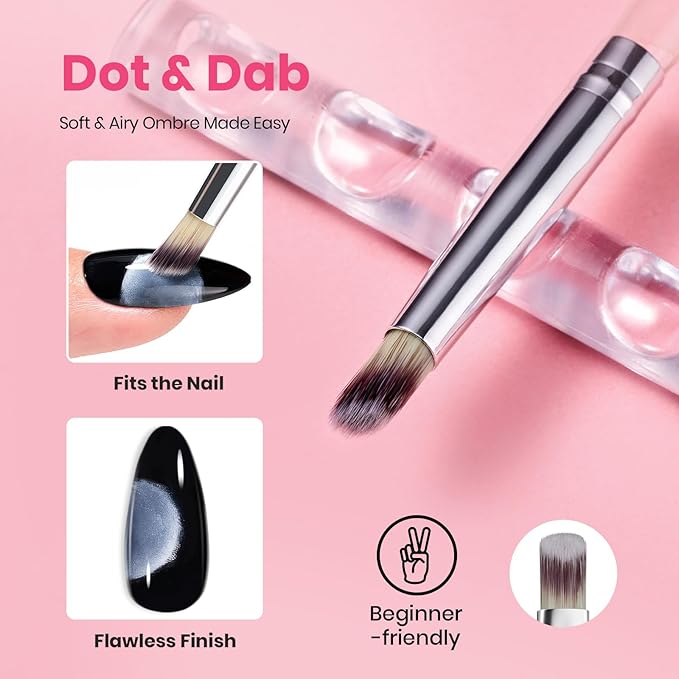 Beetles Blooming Gel, White Gel Nail Polish, Nail Art Brushes Set - Ombre Nails Brush Gradient Clean Up Fingernail Art Pens and Silicone Dotting Tool for Marble Blush Chrome DIY Manicure Designs
