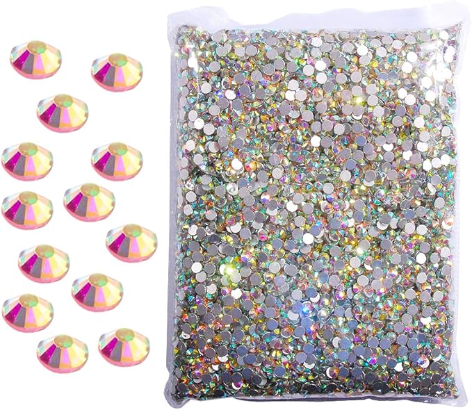 Hisenlee 14400PCS Rhinestone SS3-SS20 Crystal Gems 9 Sizes Wholesale Nail Art Rhinestone Flatback Round Glass Diamond for Crafts (SS4, AB)