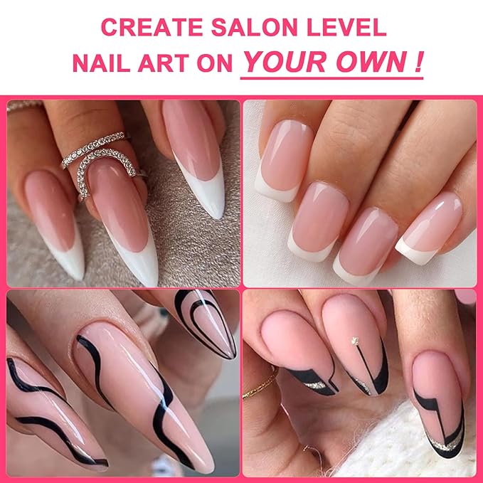 Jelly Nail Stamper & Liner Nail Art Brushes - French Tip Nail Design Tools, Silicone Nail Art Stamping Stamper with Scraper, French Tip Stamp Liner Brush for Manicure Home DIY Salon