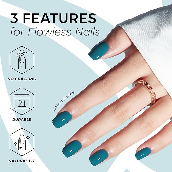 Modelones Hazy Blue Press on Nails, Short Square Fake Nails, Reusable Nail Kit with Nail Glue Adhesive Tabs Mini Nail File, Nails Press Ons 32Pcs16 Sizes, Women Girl Gift