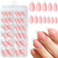 120PC White French Tip Press on Nails Medium Fake Nails Press ons with 5*Adhesive Tabs, Pink Almond Acrylic Nail Press on Nail French Tip Nails False Artificial Fingernails Stick on Nails-J