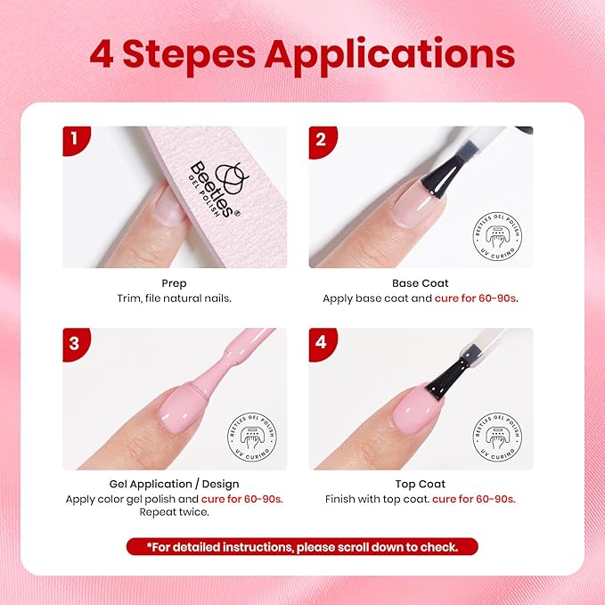 Beetles 22 Pcs HEMA-Free Gel Nail Polish Kit with U V Light - 6 Color Pink Black White Red Shiver Glitter Gel Polish Set Timeless Charm Gift-Ready Package Salon Manicure Kit Women Girls Teens Gifts