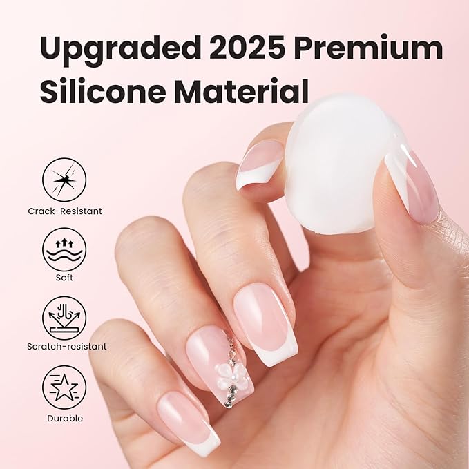 Beetles French Tip Tool Nail Stamp 6Pcs Silicone French Tips Stamp Kit with Replacement Stamper Heads and Scrapers Silicone Nail Art Printing Stuff for Home DIY Salon Manicure Tools Gifts for Girls
