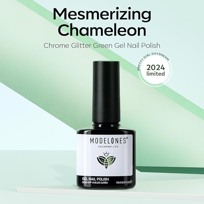modelones Glitter Gel Nail Polish Pastel Green Gel Nail Polish Soak-Off UV Gel Polish - 28+ Days Long-Lasting Salon-Quality Nail Art for Spring & st patricks day decorations DIY Manicure & Gift 15ML