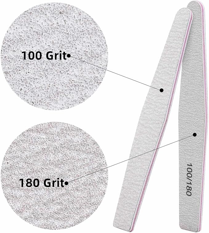 BTYMS 50 Count 100/180 Grit Nail Files for Acrylic Nails, Double Sided Emery Boards Reusable Nail Buffing Files