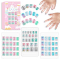 Laza 64pcs Children Nails Press On Pre-glue Full Cover Pink Green Blue Scale Shell Star Diamond Short False Nail Kits for Kids Teenager Girls - Pearl Mermaid
