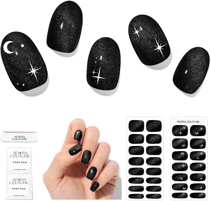 Semi Cured Gel Nail Strips with 30 Pieces - UV Gel Stickers, Manicure Kit, Easy Application Wraps Includes Prep Pads, Nail File, Wooden Stick - UV Light Required (Apollo)