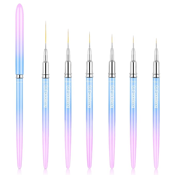 Liner Brush for Nails, 6Pcs Thin Nail Art Brushes Professional Nail Detail Brush for Gel Polish Sizes 5/7/9/11/15/25mm (Blue and Pink)
