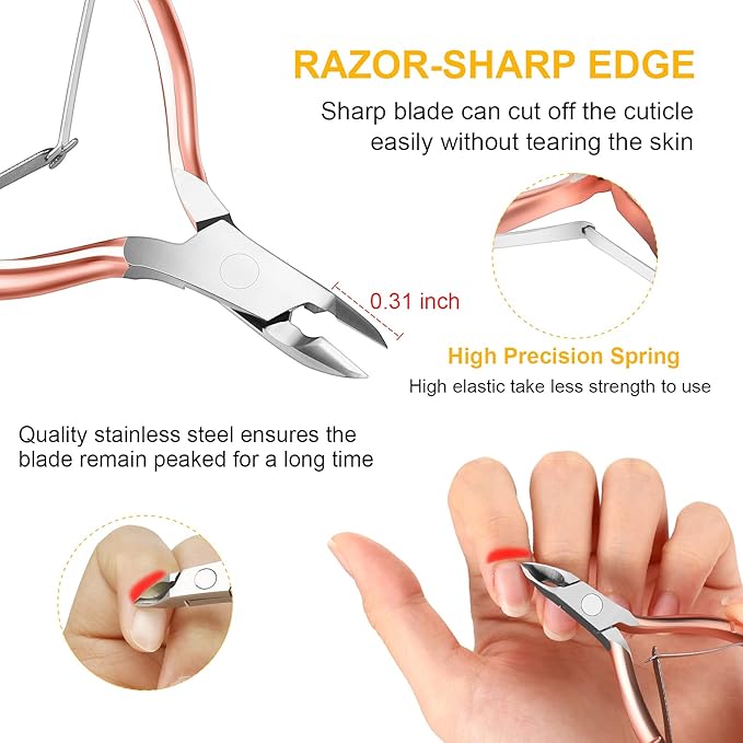 Mudder Acrylic Nail Clippers Kit False Nails Tips Cutter Professional Cuticle Trimmer Nipper Cutter Pusher Remover Stainless Steel Manicure Pedicure Art Tools Set Salon Home(Rose Gold)