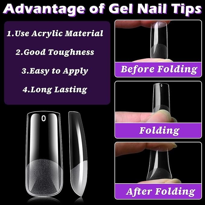 LoveOurHome 360pc Long Square Nail Tips Clear Fake Nails Square Gel Nail Tips Full Cover Acrylic Nails Clear Press on Nails Long False Nail 15 Sizes Fingernails for Gel Nail Extension
