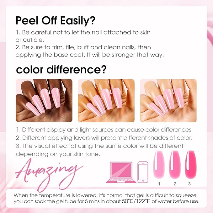 ROSALIND Poly Nail Gel Set, 8 Colors 10g Clear Pretty Poly Extension Gel Nail Set, Nude Pink Poly Nail Gel Set Builder Pink Gel Extension Kit for Nail Art Design Easy DIY Gift for Women