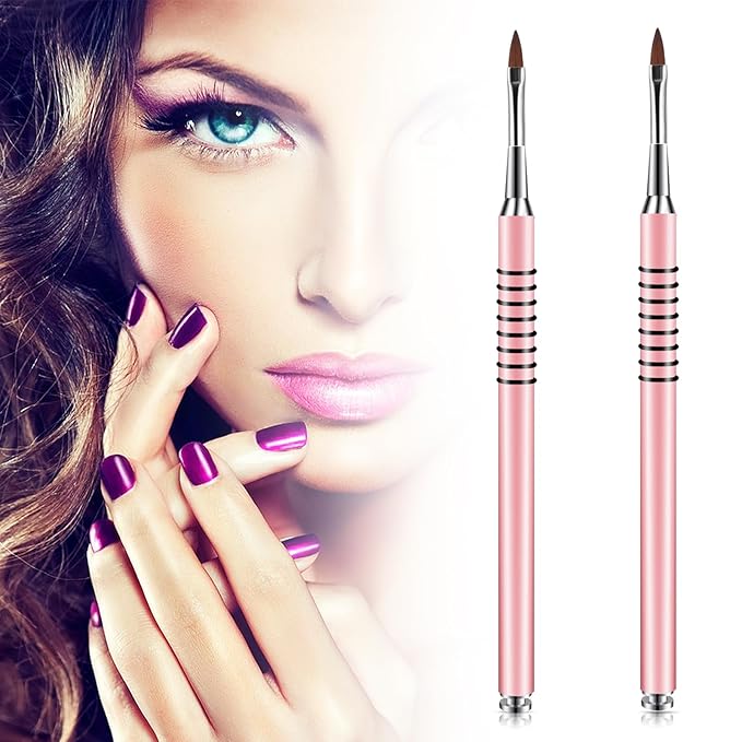 2Pcs 3D Nail Brush for Acrylic Nails Size #2#4 3D Flower Brushes Kolinsky Nail Art Brushes, Nails Design Brush Manicure Tools for Women with Non-Slip Handle, Pink