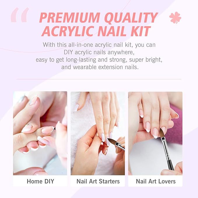 SAVILAND Acrylic Nail Kit: Big Capacity Acrylic Liquid 120ml and 30g Clear Pink White Powder Set with 5 Sizes Brushes for Beginner Nail Kit for Full Professional Nail Art Designs Home DIY Salon Gift