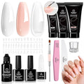 Beetles Poly Extension Gel Kit 3 Colors Nude Clear White With Tips Slip Solution All-in-One Builder Gel DIY French Nail Art Design Beginner Kit, UV & LED Needed