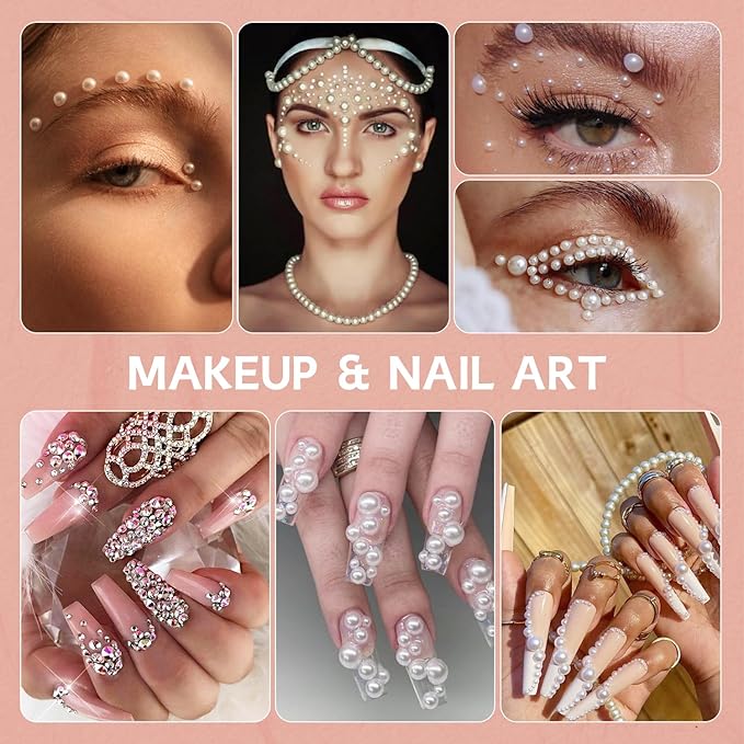 14000PCS Flatback Pearls and Green Rhinestones for Bedazzling Kit, Green Mixed Size 3-10mm Resin Rhinestones Gems and Half Pearls for Crafting, Nail Art Crafts Decoration