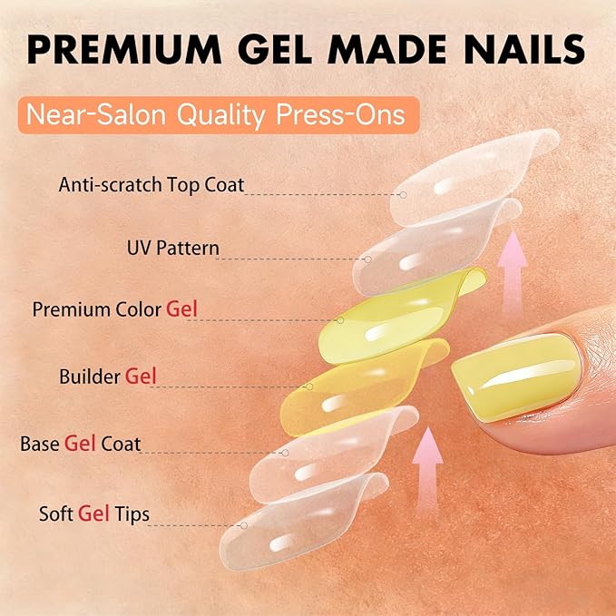 Chrome Light Yellow Press on Nails Short Square, Glazed Short Fake Nails with Sparkle Mirror Design, Shiny Glitter Glue on Nails with Glue, Cute Gel Nail Press ons for Fingernail 30 Pcs