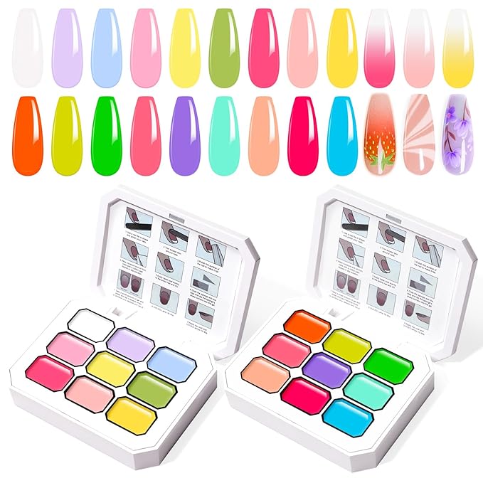 Gradient Painting Gel Set, 2*Plates Ombre Gel Nail Polish Ombre Nails Aura Nails,Long-lasting Silky Texture Highly Saturated French Manicure Soak of UV/Led Home Salon DIY Nail Art J&O