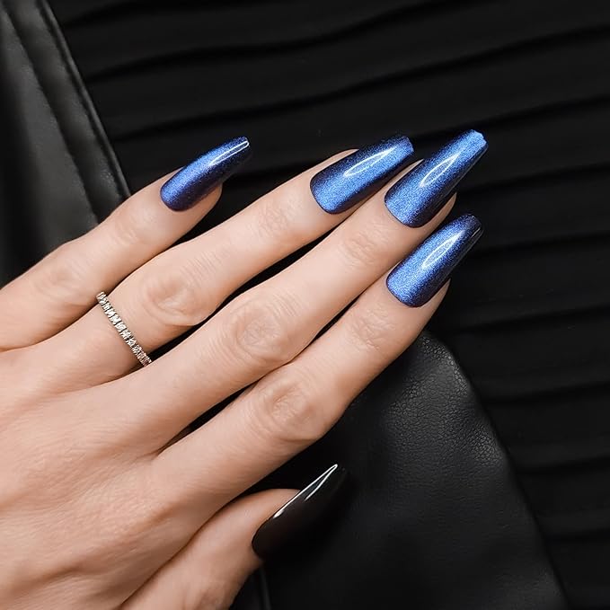 Hypnaughty 24 Pcs Stardust Cat Eye Effect Glossy And Sparkly Coffin Long Press On Nails With Nail Kit And Glue (Stardust Cat Eye)