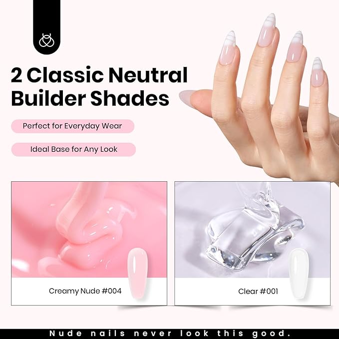 Beetles HEMA-Free Hard Gel for Nails-2 Pcs 1oz 9 in 1 Clear Jelly Pink UV/LED Lamp Cured Sculpting Stengthener Gel for Nail Extension & Nail Repair with Flat Nail Brush for Manicurist Women
