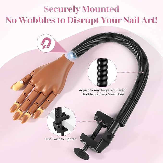 Magnetic Practice Hand for Acrylic Nails: Flexible Fake Hand Manicure Training Hand with Strengthen Nail Tips - Mannequin Hand with 200PCS Replacement Tips