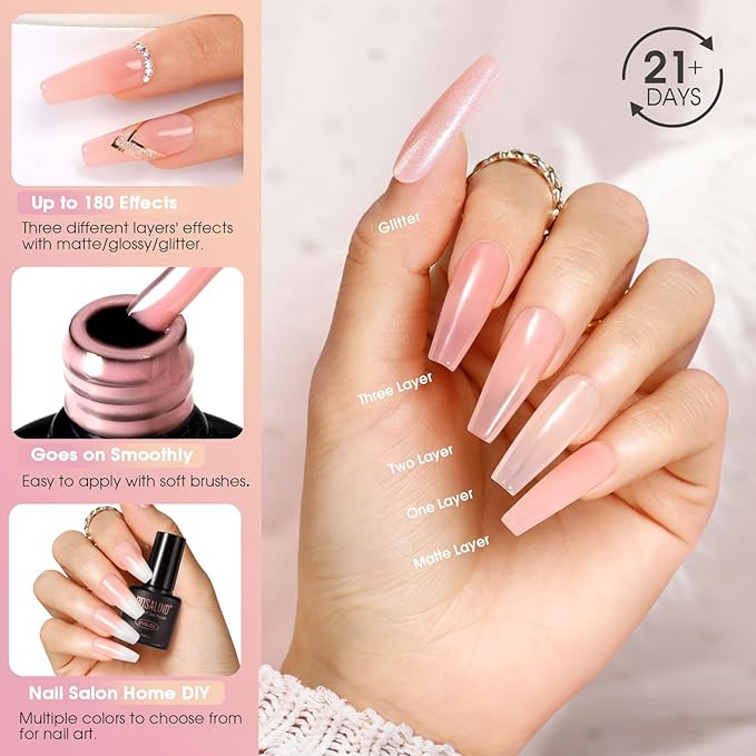 ROSALIND Jelly Gel Nail Polish Set, 30PCS 26 Colors Jelly Translucent Pink Milky White Nude Nail Gel Base and Glitter Glossy Matte Top Coat Translucent Collection French Nails Gift for Women