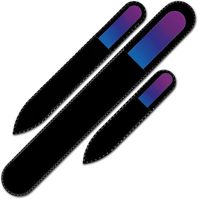 Nail Files - Mont Bleu Gift Set of 3 Crystal Nail Files in Pouch - Rainbow Colors - Genuine Czech Tempered Glass - Handmade Gifts for her - Best Glass Nail Files Kit for Natural Nails