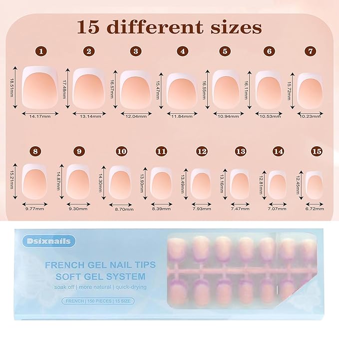 Purple French Gel Nail Tips, 150Pcs Extra Short French Tip Press on Nails, Pre-Matte Full Cover Square Acrylic Fake Nails, Soak off False Nail Tips for Women Nail DIY Extension 15Sizes