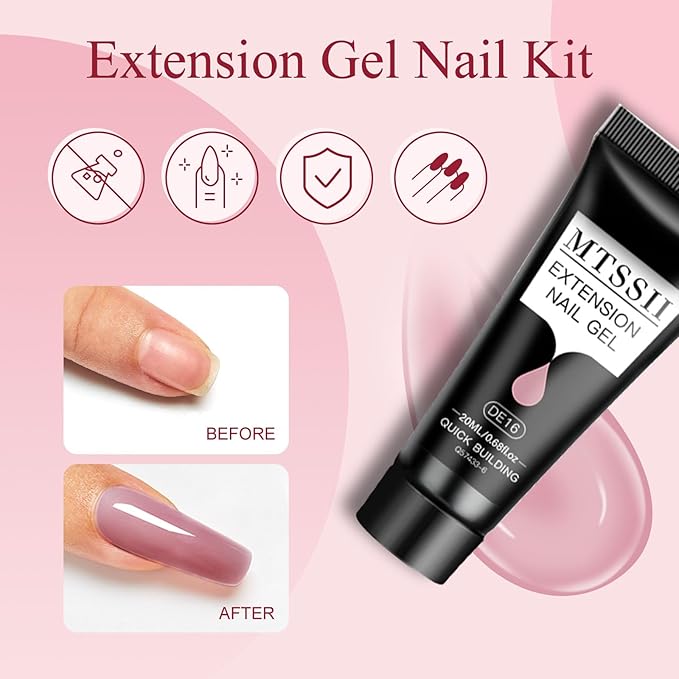 MTSSII 15Pcs Gel Nail Polish Set 6Pcs Gel Polish + 3Pcs Poly Extension Gel for Nail Nude Pink Skin Tones Neutral Nail Art Design Manicure DIY Home Salon