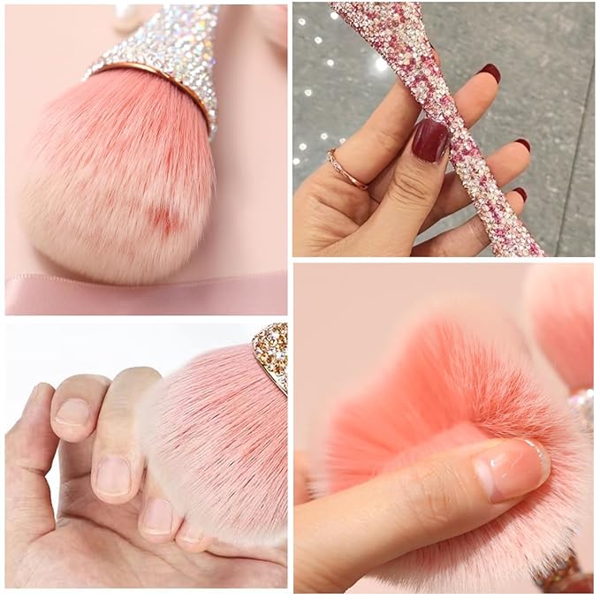 2 PCS Nail Art Dust Brush Shiny Rhinestone Fust Brushes Ultra Soft Nylon Dust Brush for Loose Face Cosmetics Blending Liquid Foundation Powder Make Up Brushes Cleaning Tools Shape Nail & Makeup Brus