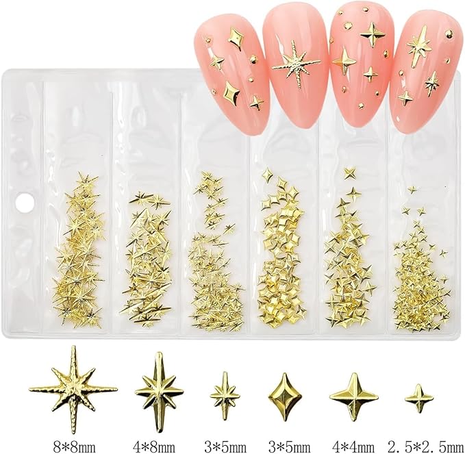 400pcs Gold Silver Star Nail Charms - 3D Star Nail Jewelry Rhinestones Supplies Accessories for Women Girls