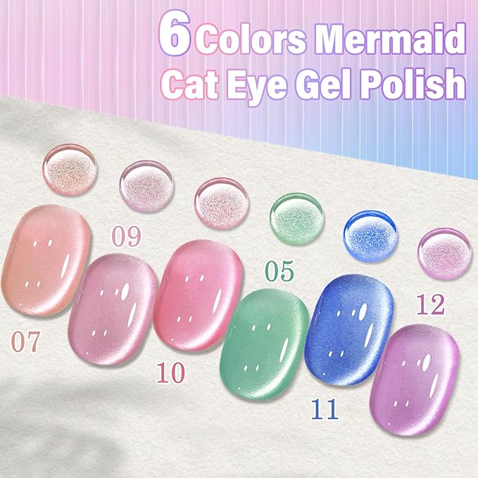 EBANKU Cat Eye Gel Polish Set Same Color Same Bottle, 6Pcs 0.5Oz Holographic Nude Pink Red Blue Magnetic Gel Nail Polish Kit, Soak Off UV Gel Cat Eye for Manicure Salon DIY at Home