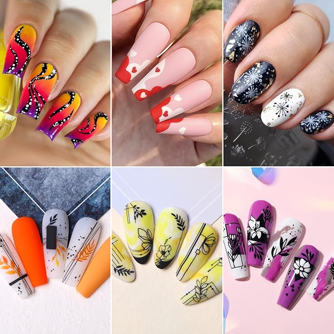 Born Pretty Nail Art Stamping Templates Set Flowers Leaves Plant French Stamping Image Plates Manicure DIY Design Stamp Plates 8PCS