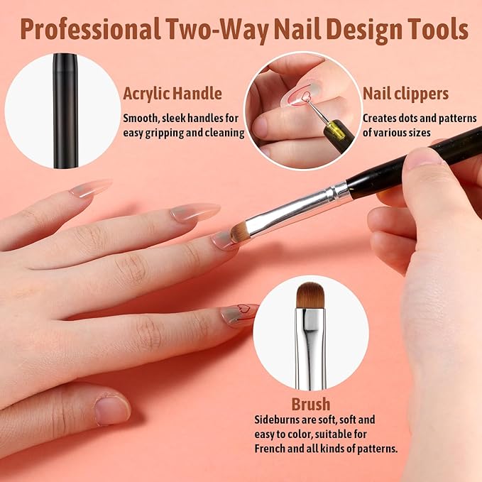 4 PCS French Tip Brush, 2-Way French Manicure Brush for Nails, Multicolor Acrylic Nail Tip Brushes for Nail Art Design Professional Manicure
